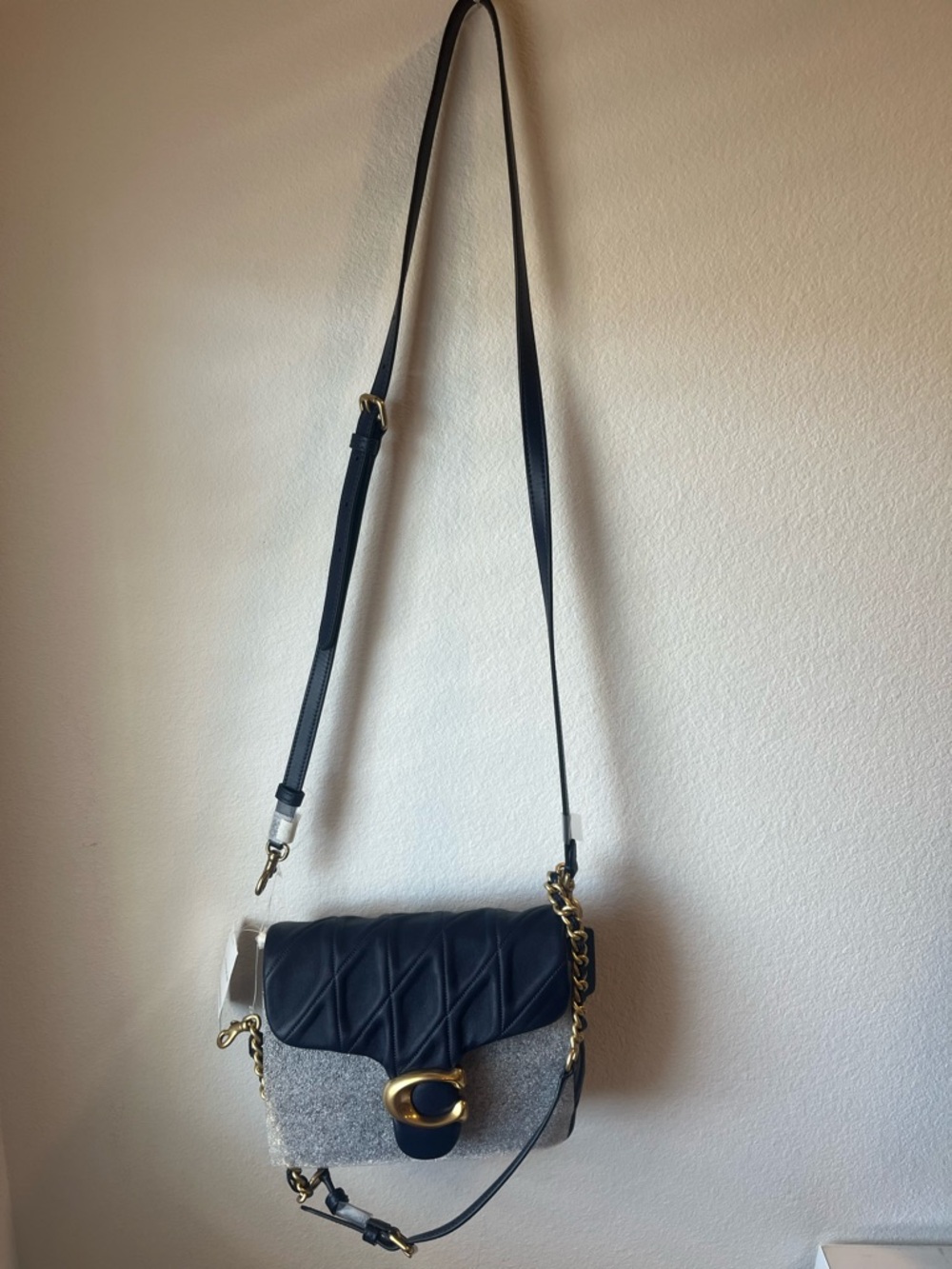 Coach Quilted Navy and Grey Crossbody with Gold Hardware